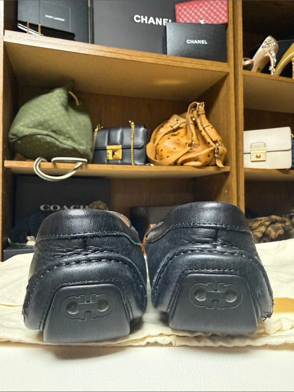 Salvatore Ferragamo Black Leather Bit Loafers with Gold-Tone Hardware